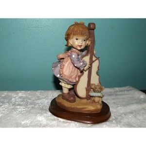 🎁Girl Figurine Playing Cello Musical Instrument & Her Mouse Playing Music